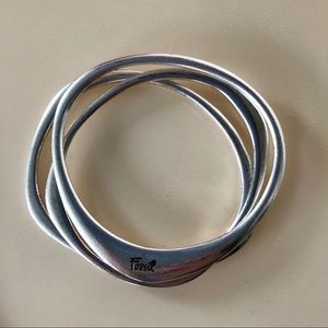 Fossil Asymmetric Silver Bangles Set of 3